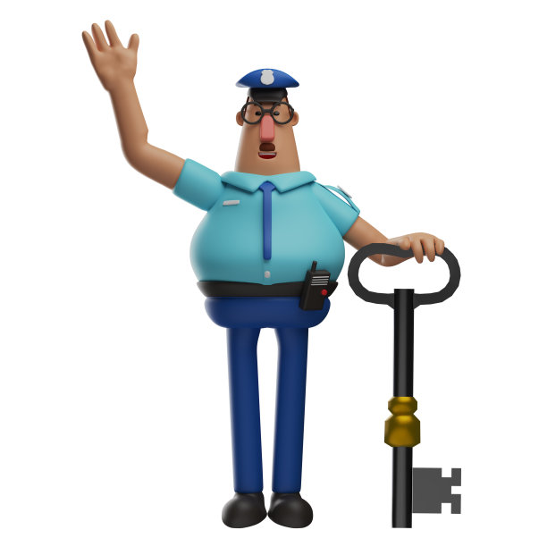 拿着钥匙的3D警官卡通人物图片下载