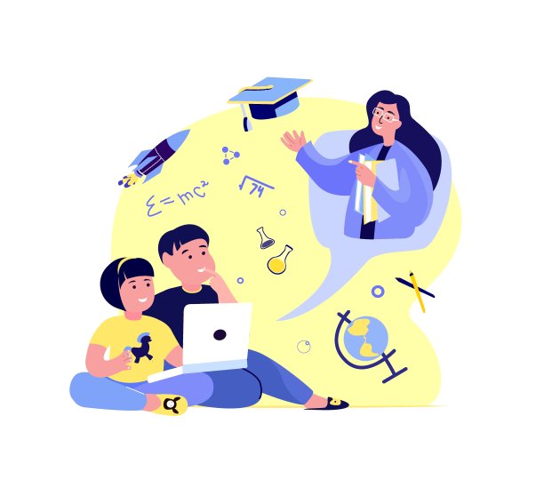 远程教育。儿童在线数字教程教育。老师在笔记本电脑上为学生讲解知识。学生Study.Homework.Home教育。网络学习。矢量平面插图图片下载