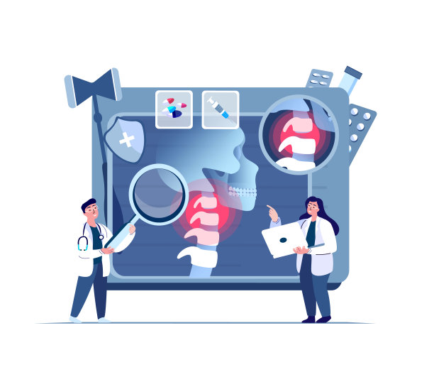 骨科科学家外科医生检查颈部，脊柱关节炎炎症，骨关节炎疼痛。骨软骨病脊柱脊椎病。临床调查。医学委员会Diagnostics.Illustration。图片下载