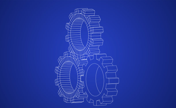 向量插图齿轮线艺术在蓝色背景上代表一个蓝色的蓝图图片下载
