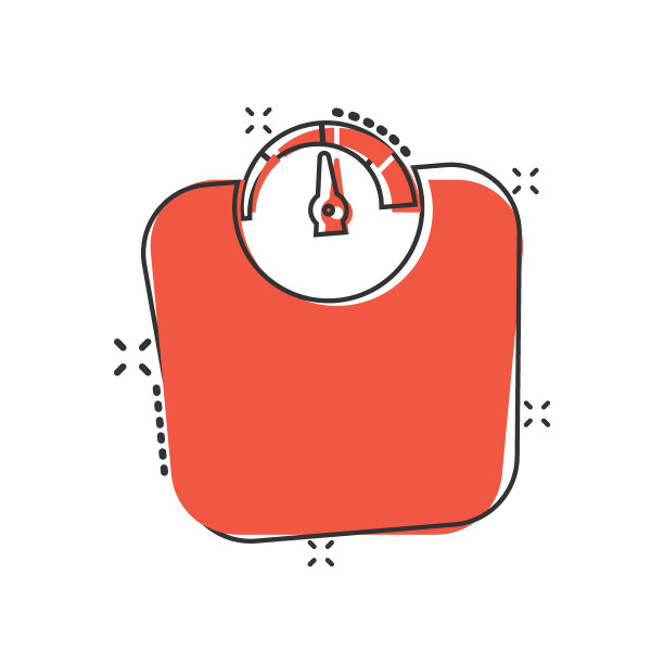 浴室体重秤图标在漫画风格。质量测量卡通矢量插图孤立的背景。超重喷溅效果标志的经营理念。图片下载