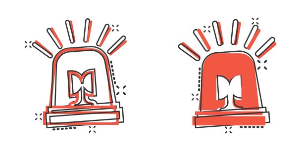 紧急警报图标在漫画风格。警报灯卡通矢量插图孤立的背景。警用紧急喷溅效果标牌经营理念。图片下载