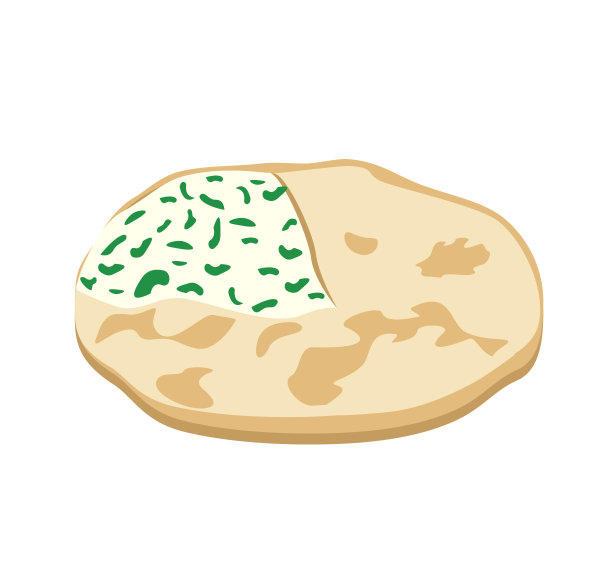 传统的奥塞梯或达吉斯坦高加索馅饼。含有凝乳、白软干酪和青菜的烤面包。平面矢量插图孤立在白色背景上。图片下载