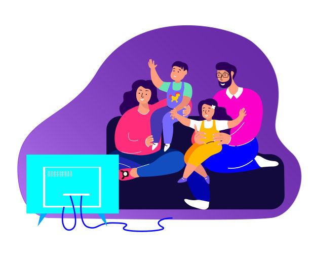 快乐的父母，母亲和父亲，在电视上玩游戏机游戏，孩子，女孩和男孩。儿子,女儿,孩子,孩子。家人一起玩，爆米花。人们呆在家里,隔离。平面向量插图图片下载