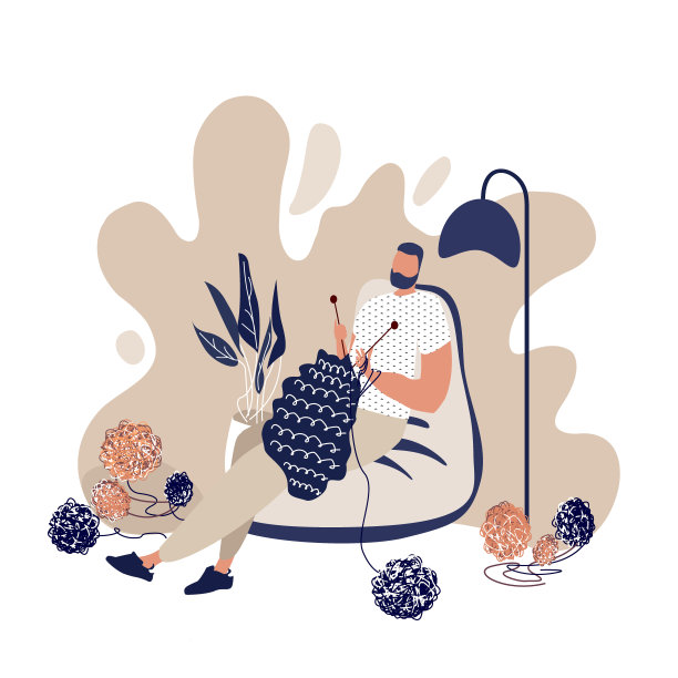 在舒适的豆袋椅上放松的编织男人图片下载