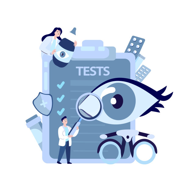 医生眼科医生，眼科医生检查，诊断眼睛视力与斯内伦图表，眼睛眼科，滴剂，药物。色盲，青光眼治疗。临床调查。医疗插图图片下载