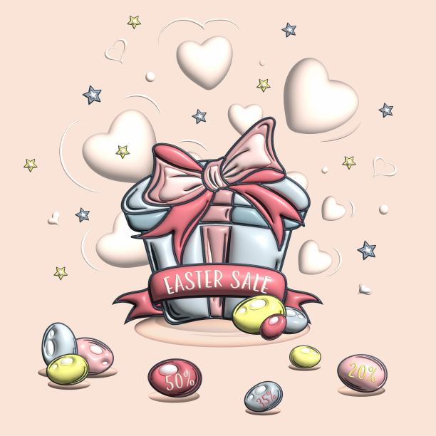 复活节促销横幅。节日设计与现实装饰元素3d礼品盒。横幅，网络海报，传单封面，时尚的小册子，贺卡。图片下载