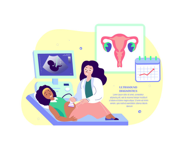 妇科超声医生会诊，诊断孕妇的超声检查。产前护理，孕期管理，医院。女性诊断服务。矢量图图片下载
