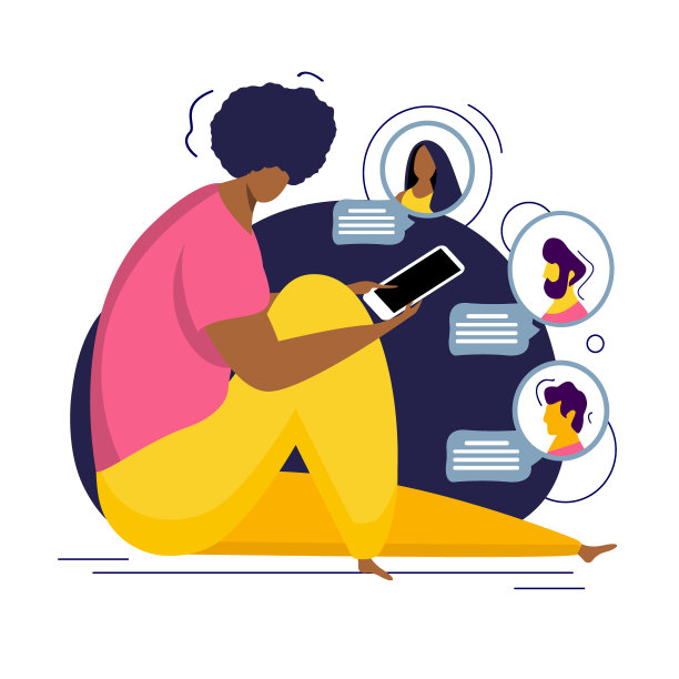 虚拟聊天和通信。人们通过智能手机的网络进行交流。平面向量插图图片下载