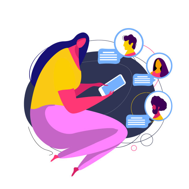 虚拟聊天和通信。人们通过智能手机的网络进行交流。平面向量插图图片下载