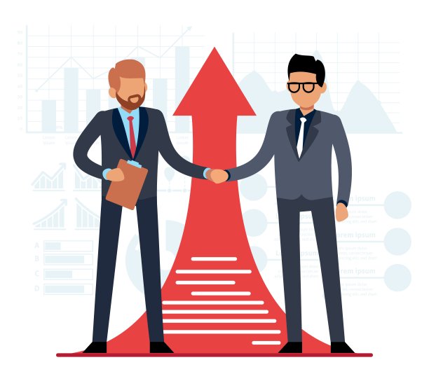 好的交易是成功之道。商人握手的箭头背景，合作策略，职业经理人的企业对话，商业伙伴。向量的概念图片下载