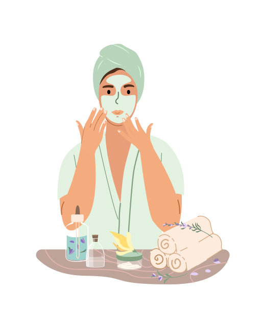 用毛巾敷上清洁泥面膜，轻轻拍打。矿泉疗法的概念。皮肤护理治疗的健康和福利。矢量插图孤立在白色背景上图片下载