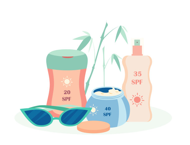 防晒。几管，几瓶防晒产品护肤化妆品。太阳镜，海滩工具为健康的晒黑向量。暑假，紫外线对健康的危害，日光浴图片下载