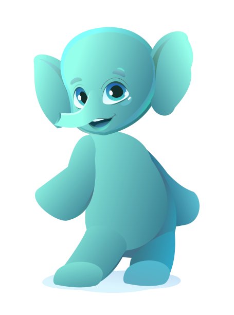 小象的疑问。卡通人物站着微笑。有趣的风格。孩子的动物。宠物的孩子。孤立的白色背景。向量图片下载