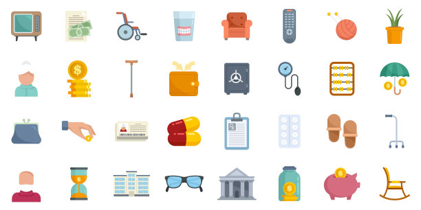 退休图标设置平面向量隔离图片下载