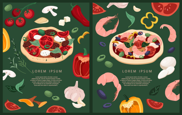 广告传单的模板与现实的披萨为披萨店，意大利食品餐厅或咖啡馆。设计垂直宣传横幅印刷。彩色手绘矢量插图推广图片下载