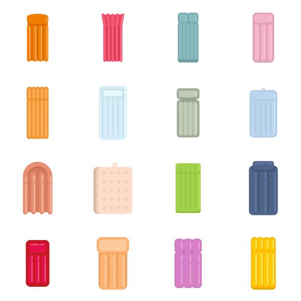 充气床垫图标设置平面矢量孤立图片下载