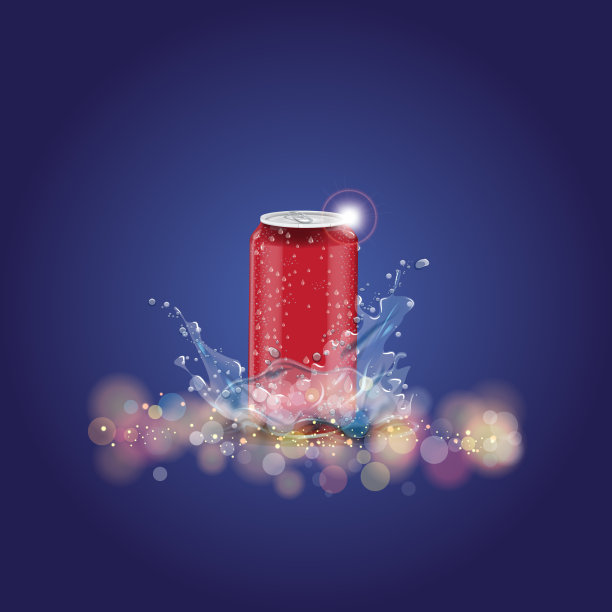能量饮料罐与水溅在3d场景图片下载