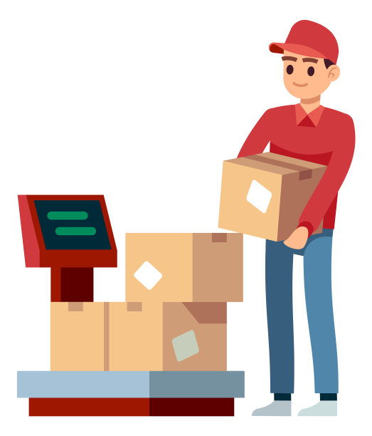 在电子工业秤上测量货物重量的人图片下载