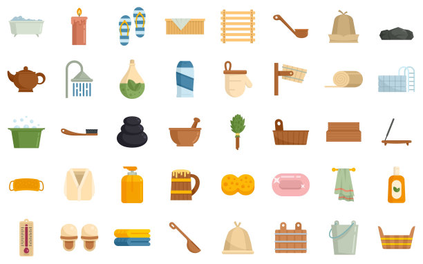 桑拿图标设置平面矢量孤立图片下载