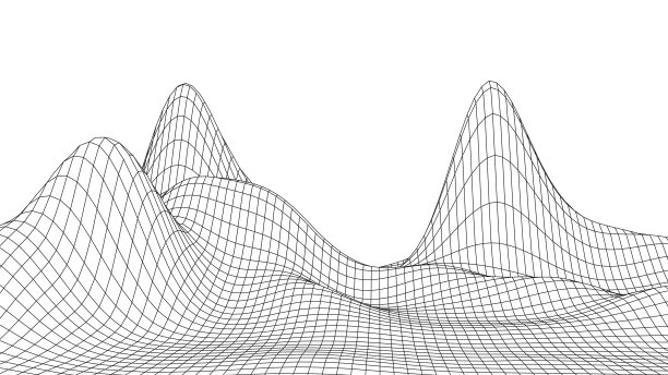 数字景观线框。线框地形多边形景观设计。有山谷的山区的数字网络空间。图片下载