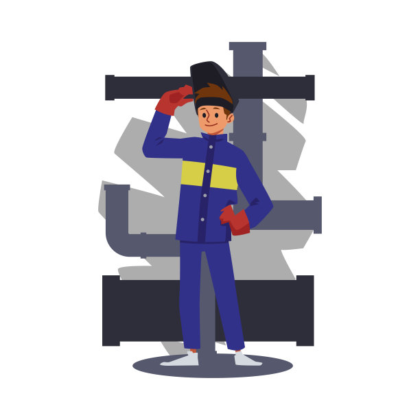 焊工在焊服管道附近，平面矢量图孤立。图片下载