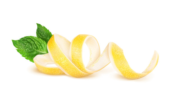 新鲜柠檬皮和薄荷叶。矢量图图片下载