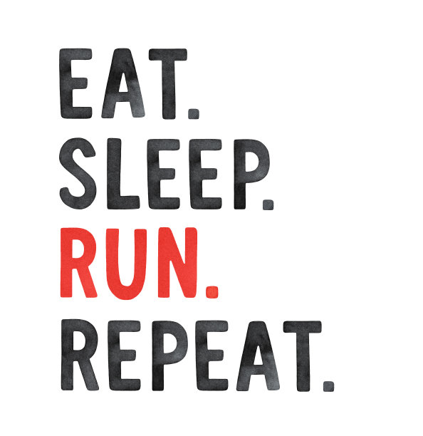 黑色和红色水彩插图与灵感短语:“吃。睡眠。运行。重复”。图片下载