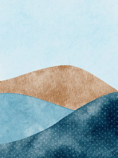 手绘抽象水彩背景。棕色，米色，沙子，蓝山。背景，海报，名片，邀请，室内装饰，印刷图片下载