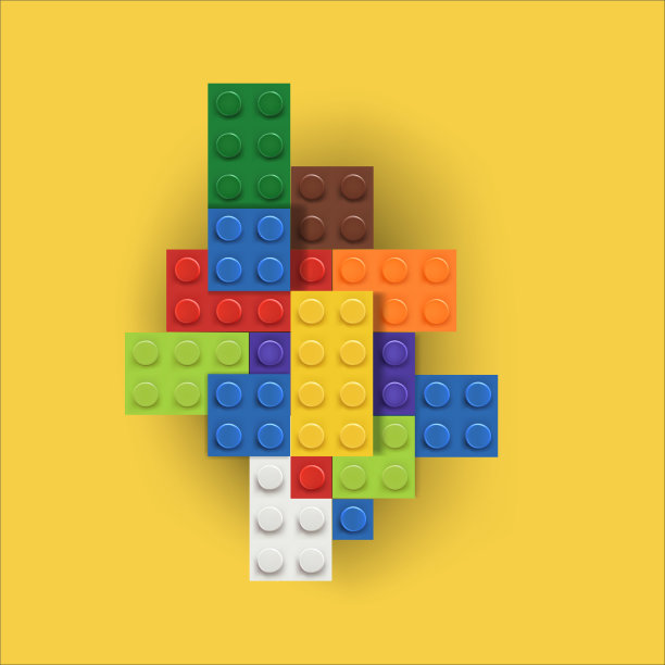 彩色塑料砖的矢量插图与组装结抽象构建孤立在黄色上图片下载