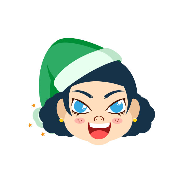 孤立的绿色女孩圣诞节表情符号矢量插图图片下载
