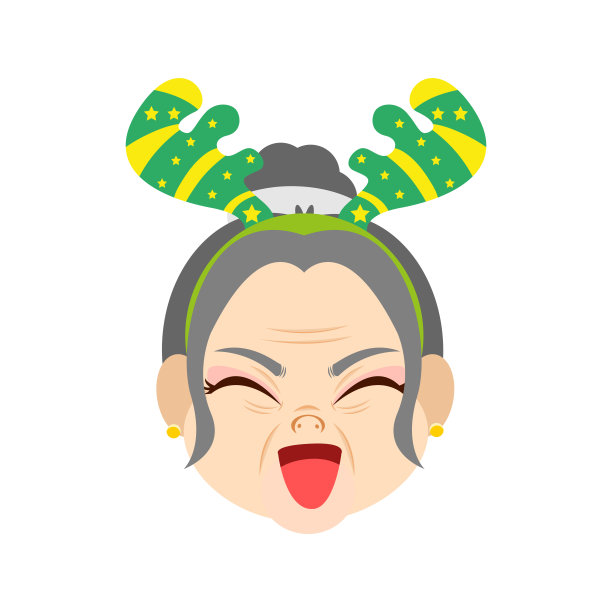 孤立的绿色驯鹿老女人圣诞节表情符号矢量插图图片下载