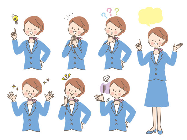 一组穿着西装的年轻女子表情图片下载