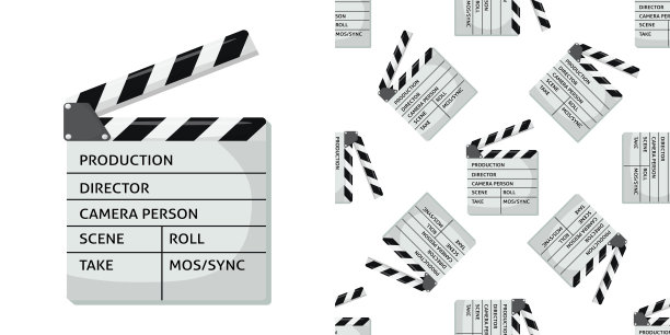 电影或电影拍板无缝模式为您的设计。电影合板。平面颜色矢量插图。矢量图图片下载