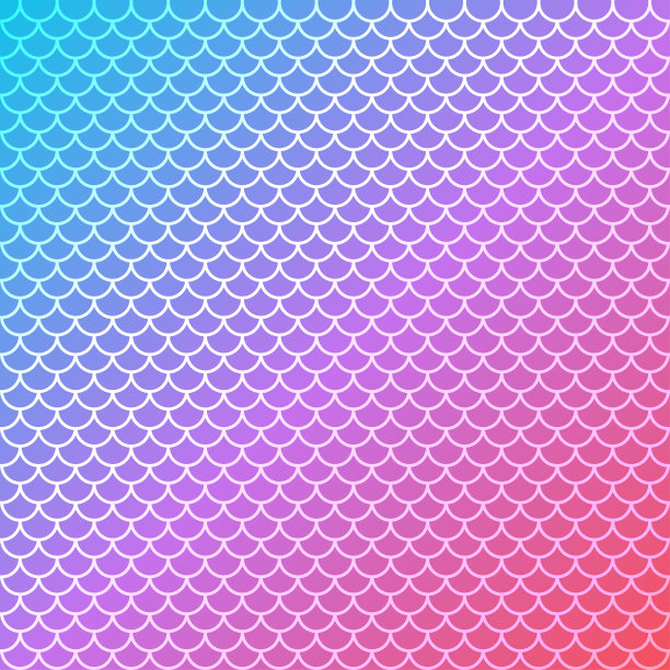 美人鱼鳞片背景鱼尾颜色梯度彩虹图案无缝水下海洋波浪线矢量图片下载