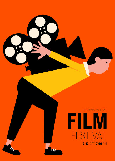 电影和电影海报设计模板背景与复古电影卷轴图片下载