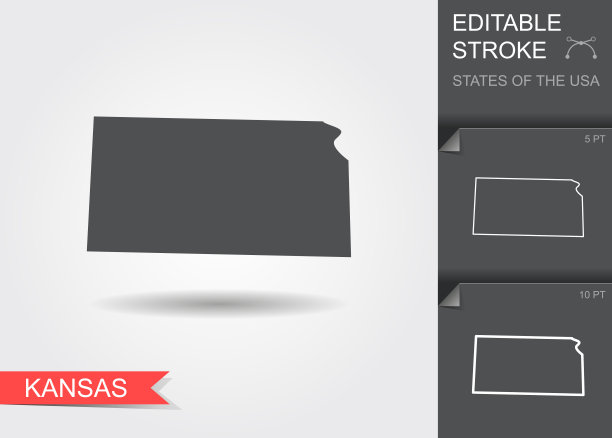美国堪萨斯州矢量插图的程式化地图图片下载