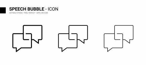 语音气泡线图标设计，可编辑的描边，像素完美，库存插图图片下载