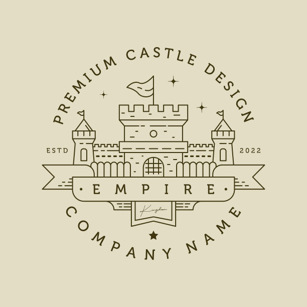 城堡塔线艺术标志矢量符号插图设计，复古简约的城堡设计图片下载