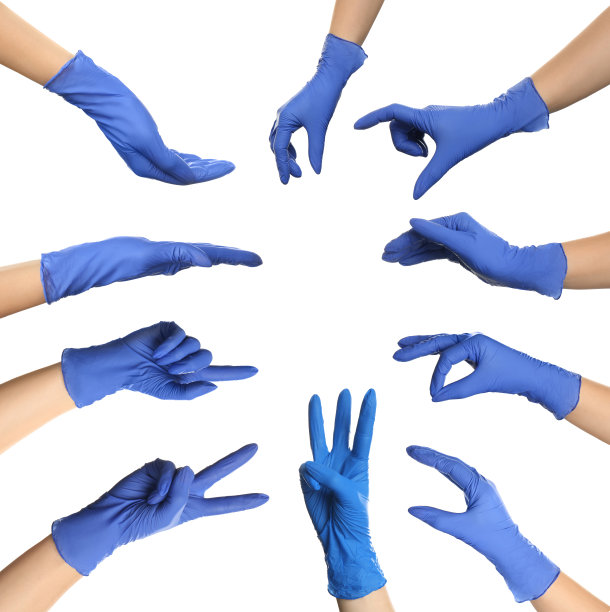 保护你的手——戴橡胶手套。在白色背景上拼贴的照片图片下载