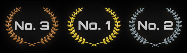 金、银、铜奖牌和黑色背景上数字1、2、3的花环。图片下载