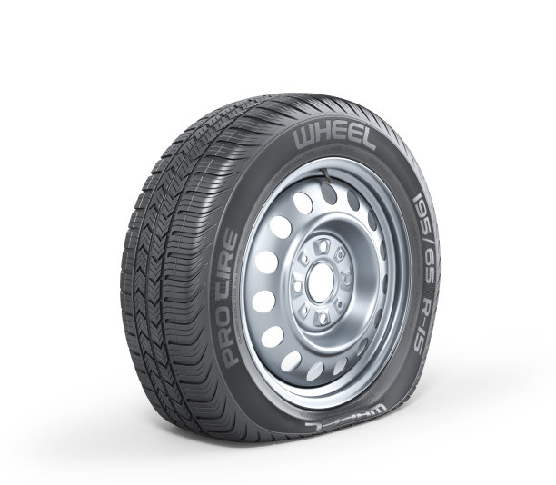 被刺破的汽车车轮，白色背景上没有商标。三维演示图片下载