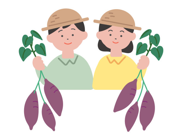 男孩和女孩挖掘甜土豆的插图图片下载