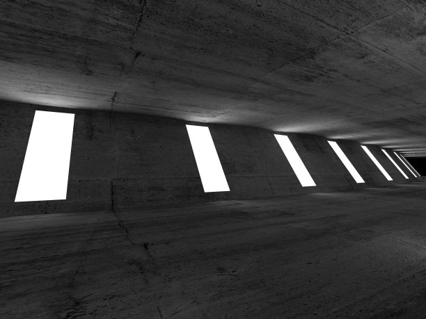 深色混凝土室内与灯光在墙上，抽象的三维图片下载