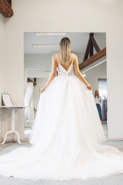 从试婚纱的女人背后看图片下载