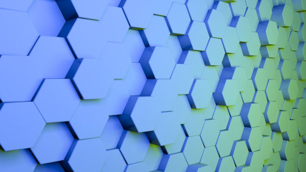 三维六边形抽象背景。彩色网格蜂窝纹理数字未来表面。技术、计算机、网络概念图片下载