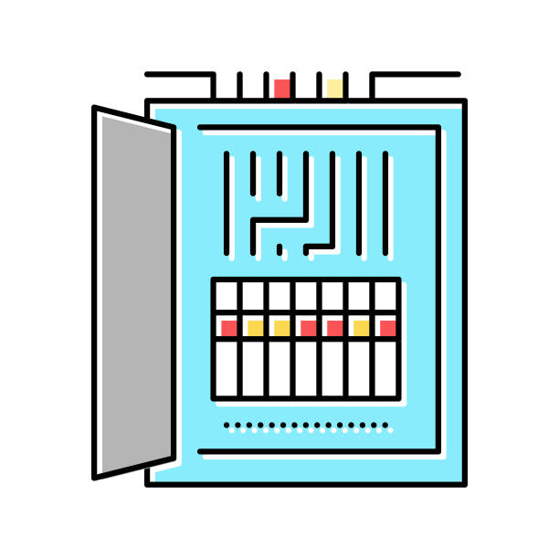 电气保险丝盒彩色图标矢量插图图片下载
