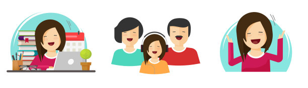 开心开心的家庭矢量或一群人扁孤立，年幼的孩子小学生学习和微笑，女孩人哇兴奋或成功奖学金画像，积极可爱的孩子惊讶插图图片下载