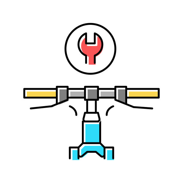 自行车车把安装彩色图标矢量插图图片下载
