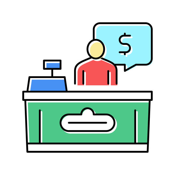 超市收银员颜色图标矢量平面插图图片下载